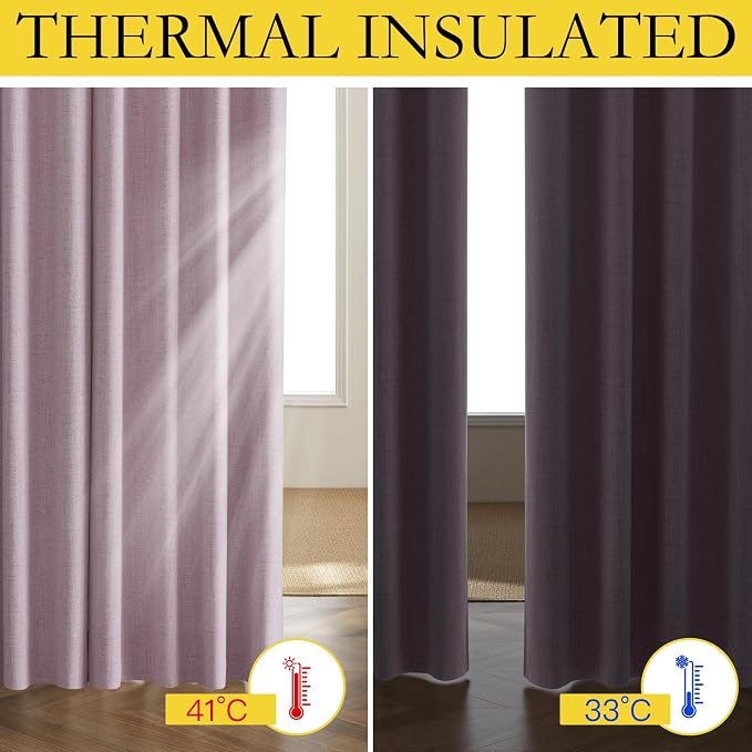 NICETOWN Pink Vintage Linen 100% Blackout Curtains - Image 3