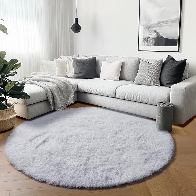 ONASAR White Round Rugs 6ft for Living Room Bedroom, Fluffy Circle Area Rug for - Image 5