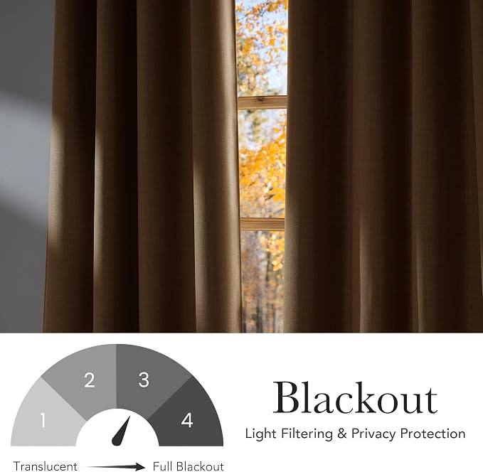 NICETOWN Caramel Faux Linen Room Darkening Rod Pocket Curtains 63 inch Length - Image 6