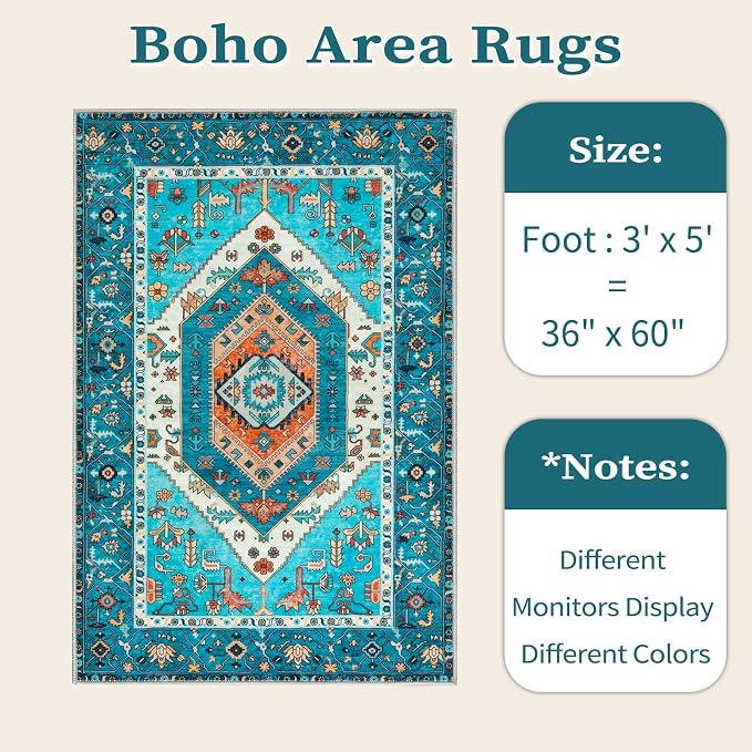 SERISSA Area Rug 3x5 Boho Blue Rugs - Image 6