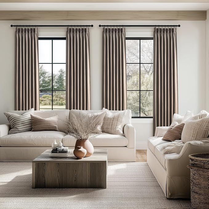 102 Inches Long Dark Flax Pinch Pleat Sheer Curtains - Image 6