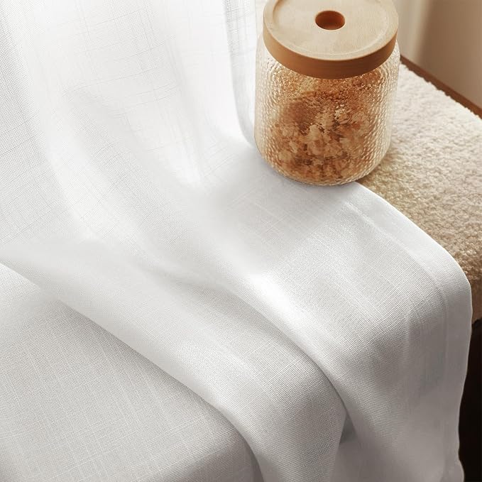 Extra Long White Curtain 108 inches Long 2 Panels Set Back Tab Light Filtering - Image 3