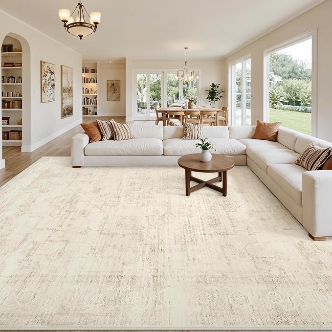 Area Rugs 9x12 Living Room: Vintage Boho Neutral Washable Rug Indoor Soft Large - Image 8