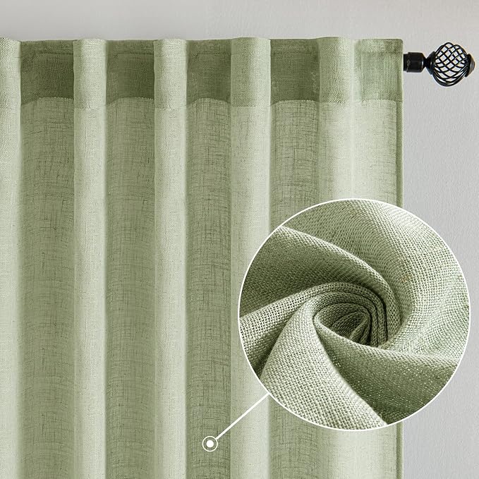 MIULEE Sage Green Linen Curtains 90 Inch Long - Image 2