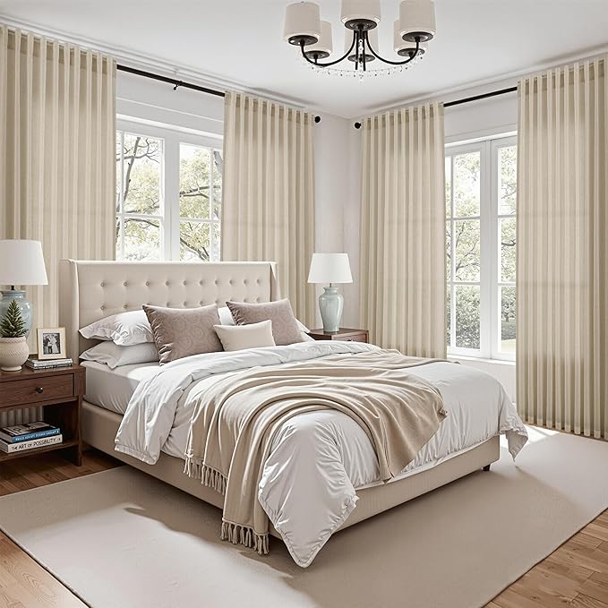 Eggshell Beige Linen Curtains for Living Room 100 Inches Long Light Filtering - Image 7
