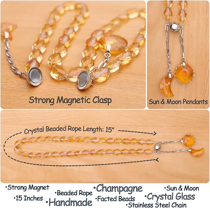 PEDOBO Magnetic Curtain Tiebacks, 2 Pack Crystal Beaded Sun & Moon Pendants - Image 3