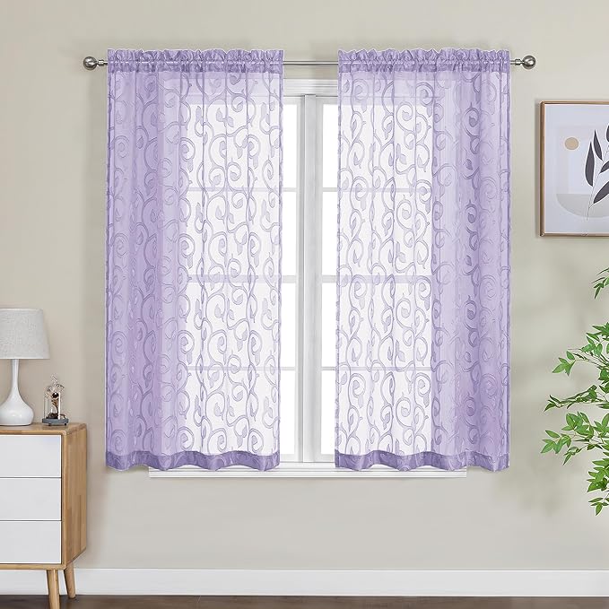 OWENIE Furman Sheer Curtains 45 Inch Length 2 Panels Set by OWENIE