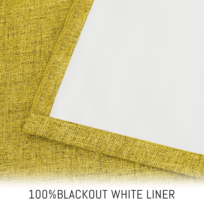 Yakamok Mustard Yellow Linen Curtains 100% Blackout 84 Inches Long, Room - Image 3