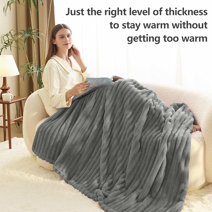HIMEET Grey Ribbed King Size Blanket - Image 3