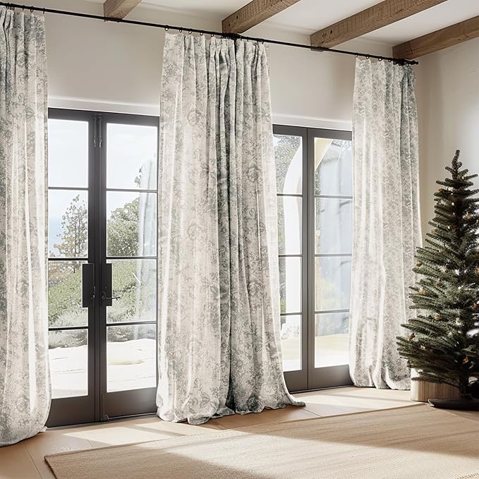 jinchan Linen Blend Curtain Floral Curtains - Image 2