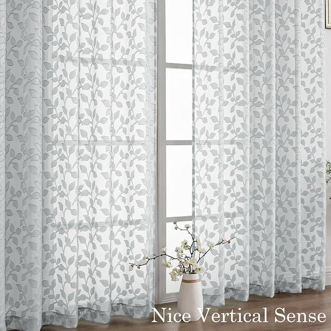 Chyhomenyc Light Grey Sheer Curtains 96 Inch Length 2 Panels Set, Light - Image 9