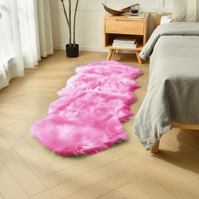duduta Hot Pink Faux Sheepskin Runner Rug 2x6 ft, Fluffy Shag Girls Bedroom by duduta