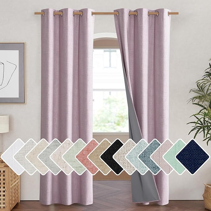 NICETOWN Pink Vintage Linen 100% Blackout Curtains by NICETOWN
