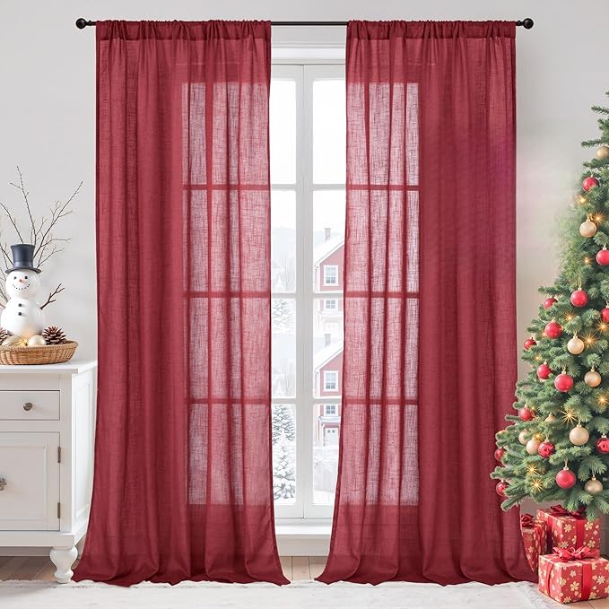 BGment Burgundy Curtains for Living Room 84 Inches Long 2 Panels Set, Linen by BGment