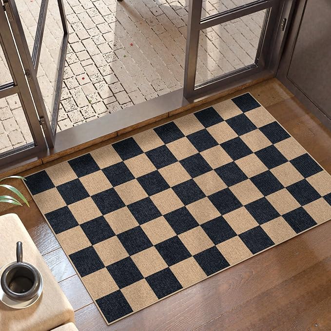 Lahome Colette Checkered Easy Jute 2x3 Rug, Small Entryway Rug Non Slip Kitchen by Lahome