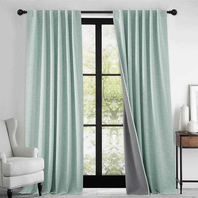 RYB HOME 100% Blackout Linen Textured Curtains 84 inches Long, Thermal - Image 2