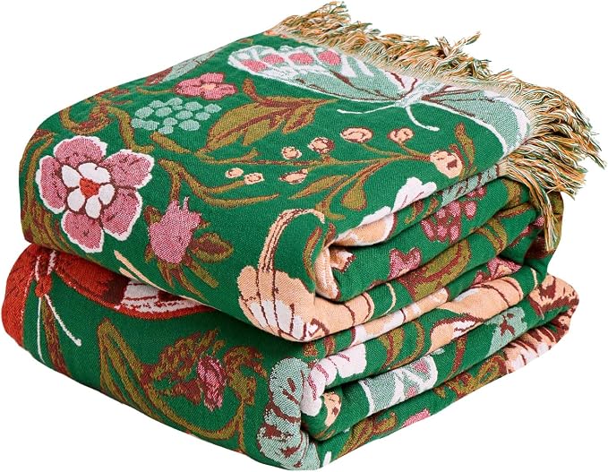 MSGKV Boho Throw Blanket for Couch 50"x60" Butterfly Floral 100% Cotton Blanket by MSGKVHomeTextiles