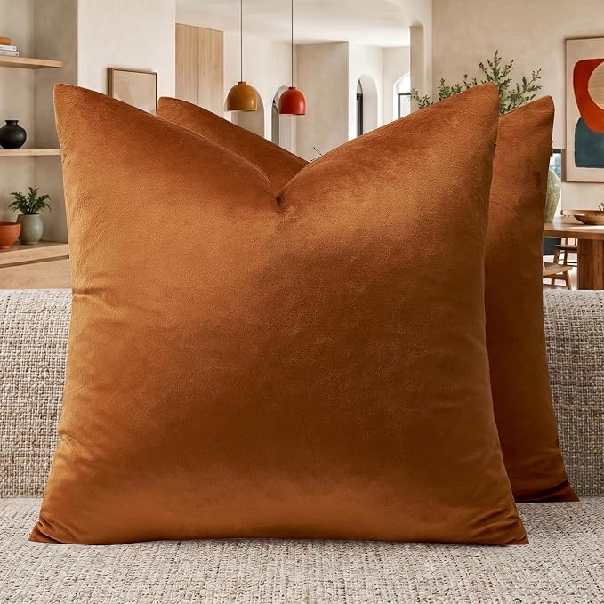 GIGIZAZA Burnt Orange Velvet Throw Pillow Covers 16x16 Pack of 2 | Decorative by GIGIZAZAFocusingonhomedecoration