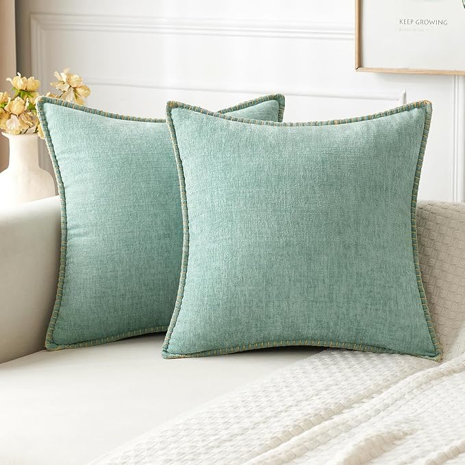 MIULEE Pack of 2 Couch Throw Pillow Covers 18x18 Inch Aqua Green Farmhouse by MIULEE