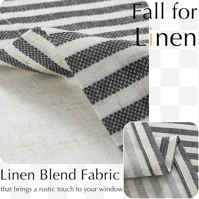 jinchan Linen Valance Curtain Striped Small Window Curtain Double Layer Light - Image 3