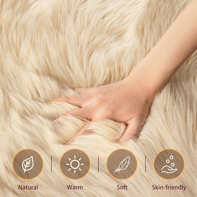 Ciicool Beige Fluffy Round Fur Area Rug - Image 3