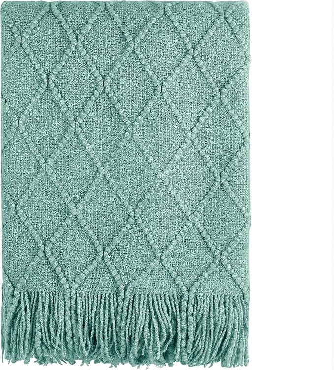 BOURINA Dark Cyan Throw Blanket 50 x90 Inches Textured Solid Soft Sofa Throw by BOURINA