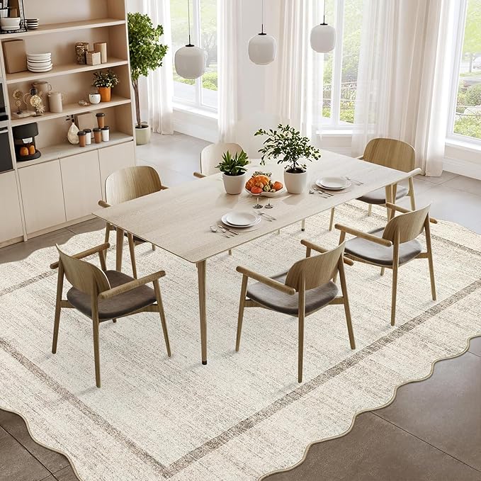 GarveeHome Scalloped Large Living Room Area Rug 8x10 Machine Washable Beige | - Image 9