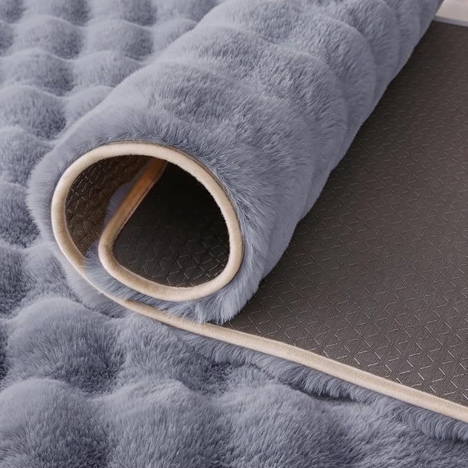 Blue Grey Rabbit Plush Rug 8'x10', Fluffy Shaggy Area Rug - Image 7