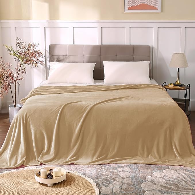BEDELITE Fleece Blankets Queen Size Light Camel Throw Blankets - Image 2