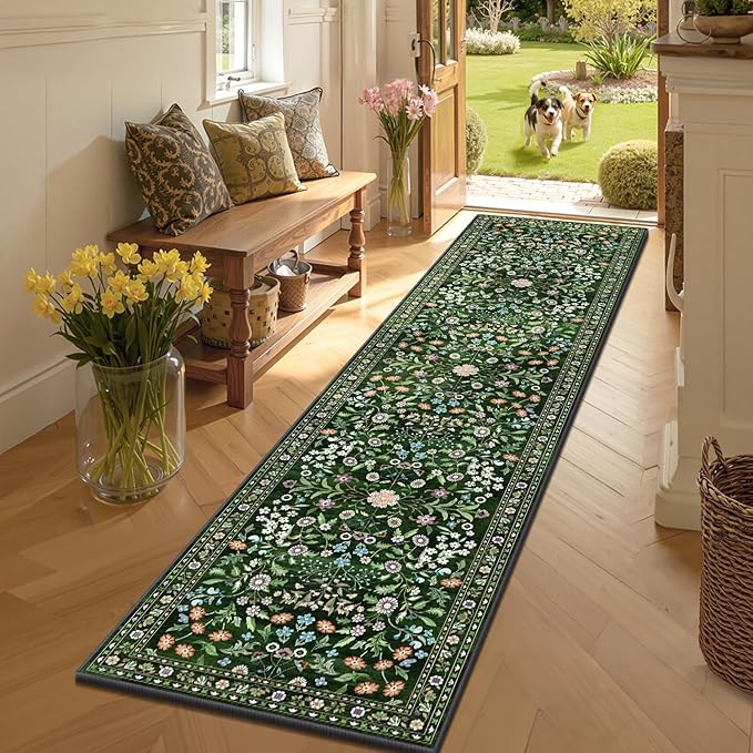 Yamaziot Washable Runner Rug 2x8 – Boho Non Slip Floral Hallway Runner Rug - Image 3