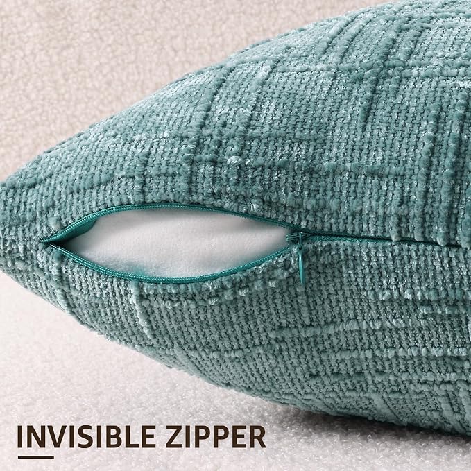 decorUhome Summer Teal Chenille Throw Pillow Covers 16x16 Set of 2 Textured - Image 3