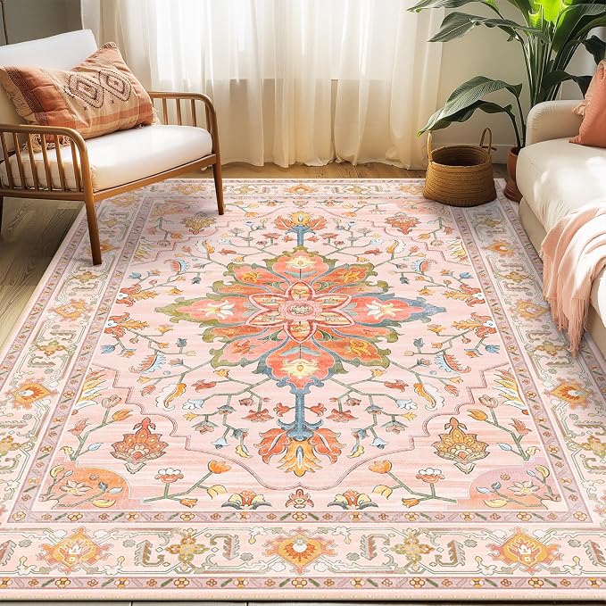 Area Rugs 5'x7' Washable Non-Slip, Floral Vintage Distress Print Pattern - Image 8