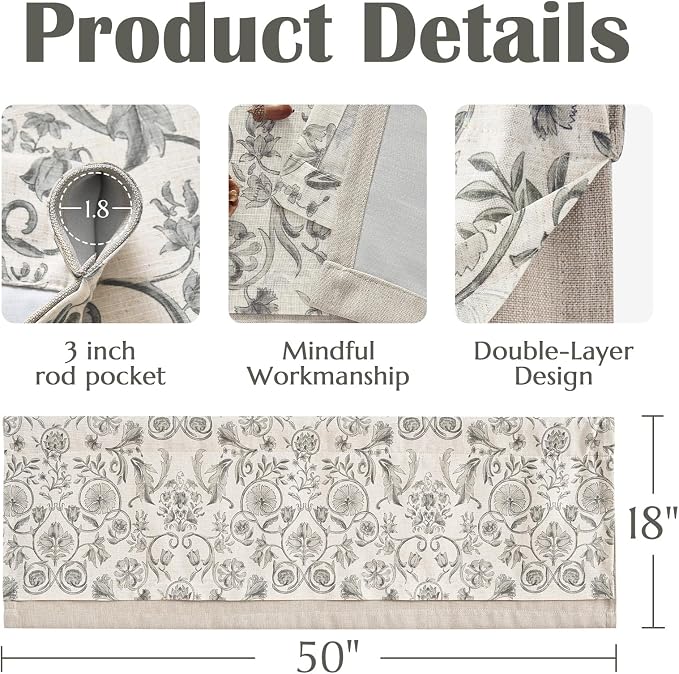 jinchan Linen Valance Kitchen Curtain Pack of 2 Double Layer 18 Inch - Image 7