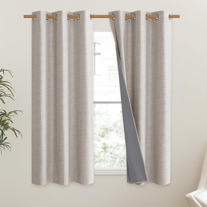 NICETOWN Brich Vintage Open Linen Weave Flax Thermal Curtains, 100% Blackout - Image 2