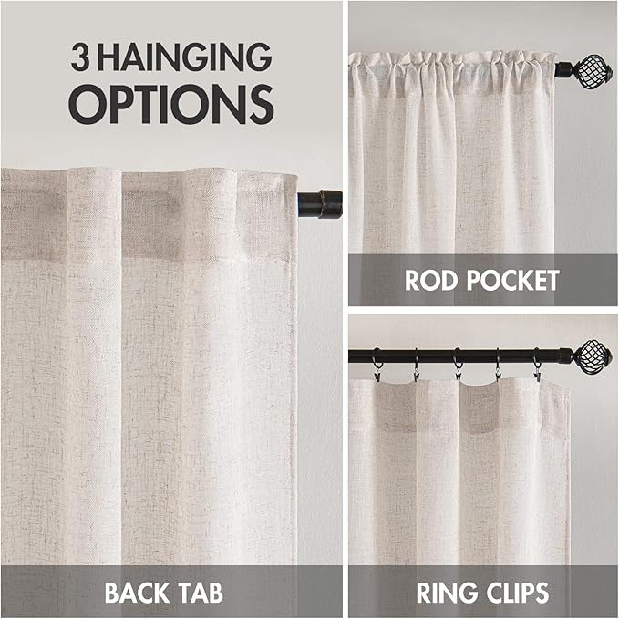 MIULEE White Linen Curtains 90 Inch Length 2 Panels - Image 3