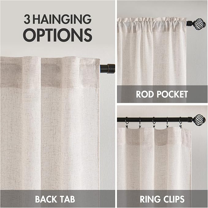 MIULEE White Linen Curtains 52x84 Inch - Image 3