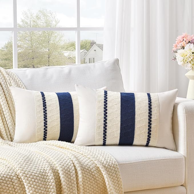 Fancy Homi Set of 1 Navy Blue Lumbar Decorative Throw Pillow Covers 12x20 Inch - Image 2