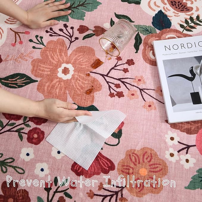 Rugcomf Round Rug 6ft Washable Circle Rug Non Slip Low Pile Boho Floral Small - Image 2
