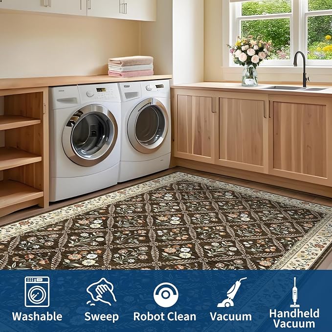 GarveeHome Grey Floral Rug 4x6 Rug Machine Washable Area Rug - Image 7