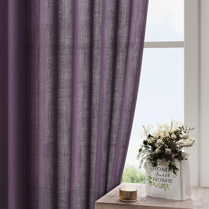 Nanspring Plum Linen Curtains 90 Inch Long 2 Panels Set - Image 4