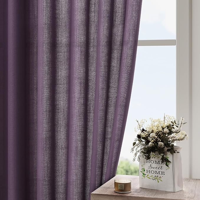 Plum Linen Curtains 84 Inch Length 2 Panels Set - Image 4