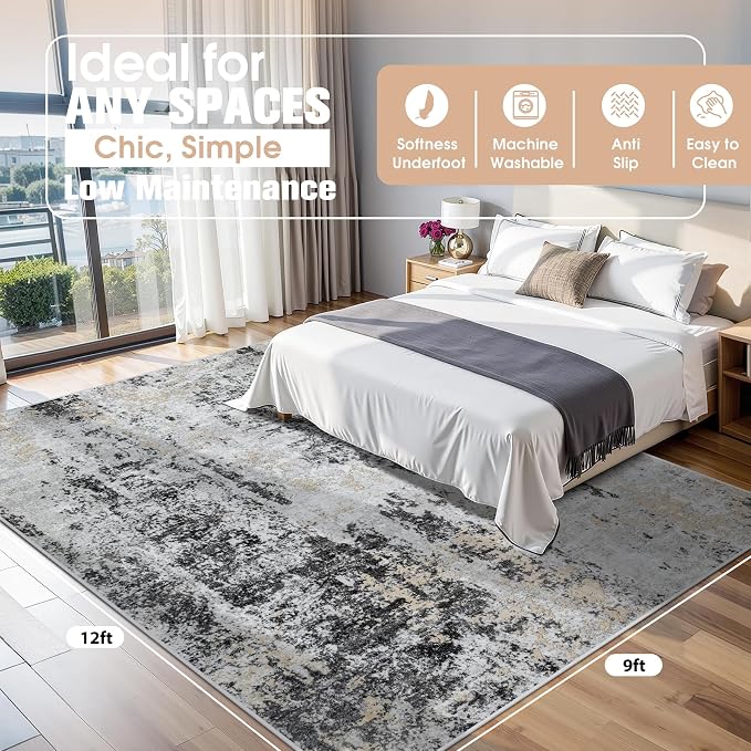 9x12 Area Rugs for Living Room Rug Washable: Abstract Large Rug for Dining Room - Image 2