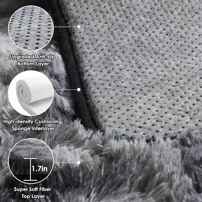 ONASAR Area Rugs 9x12 Living Room, Tie-Dyed Dark Grey Large Fluffy Bedroom Rug - Image 4