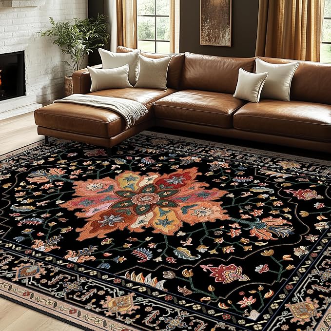 Area Rugs 7'x10' Washable Non-Slip, Floral Vintage Distress Print Pattern - Image 3