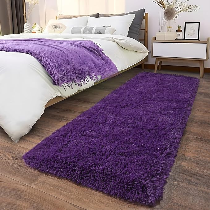 Soft Runner Rugs for Bedroom Hallways, 2x6 Purple Fluffy Shag Throw Area Rug - Image 8