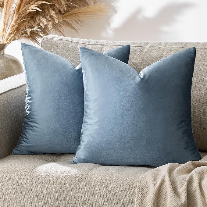 GIGIZAZA Stone Blue Velvet Decorative Throw Pillow Covers 18x18 - Image 6