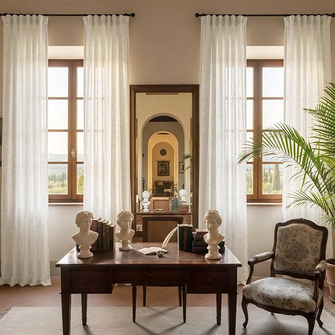 NICETOWN Semi Sheer Linen Curtains 84 inches Long 2 Panels Set - Image 2