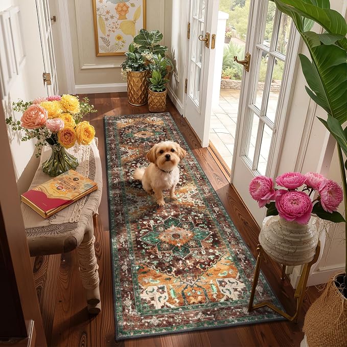 Yamaziot Washable Runner Rug, 2x7 Non-Slip Boho Vintage Hallway Rug Runner - Image 2