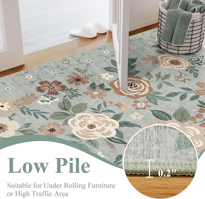 DUKINO 5x7 Area Rug Floral Washable Rug - Image 7