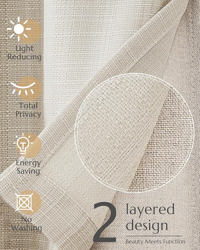 jinchan Valance Curtain Beige Hearthered Farmhouse Light Filtering Double Layer - Image 7